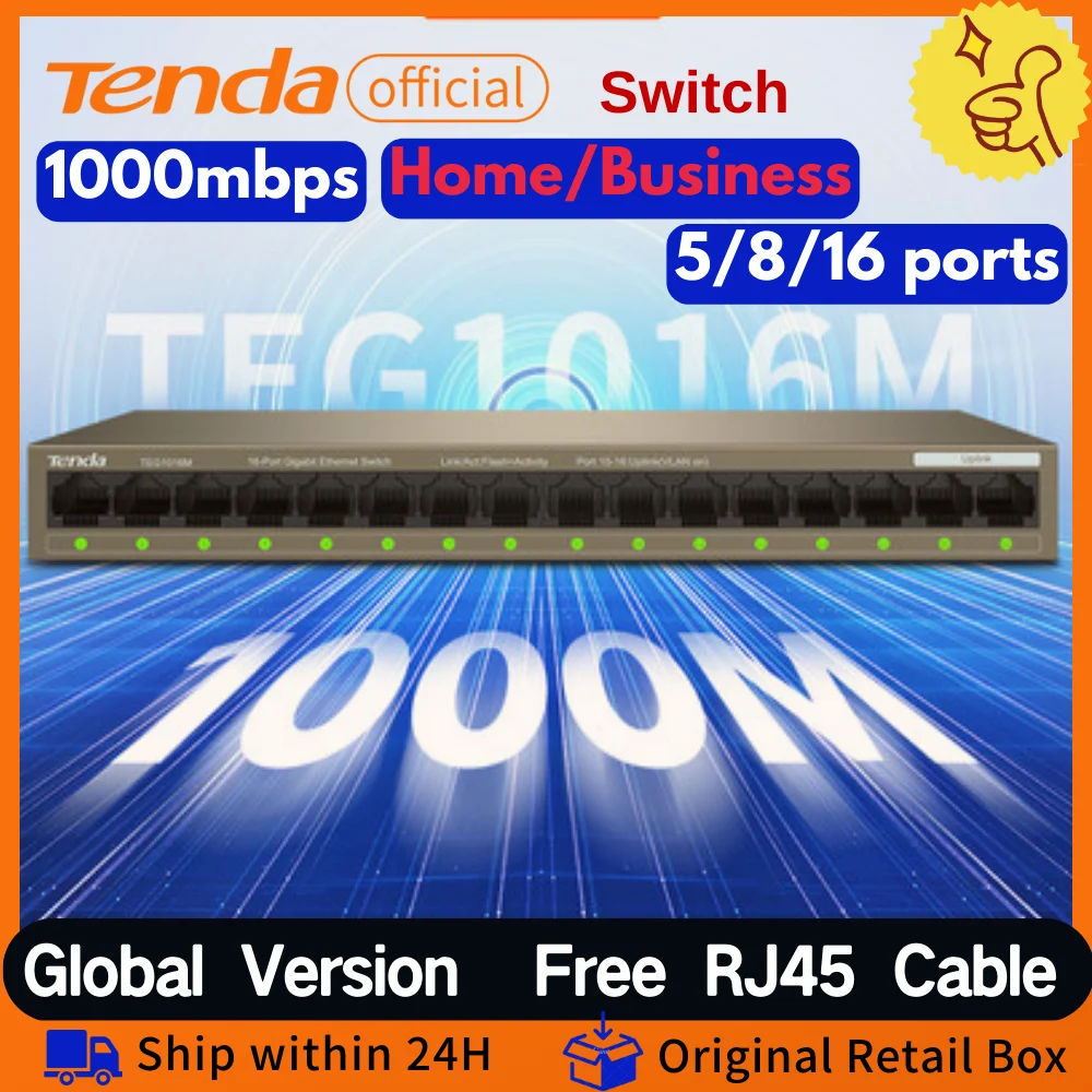 Tenda Gigabit Switch 10/100/1000Mbps Switch Ethernet Switch Intelligente Di Rete Metallica Switch Poe Opzionale 5/8/16 Porte Per Telecamera Ip Ap