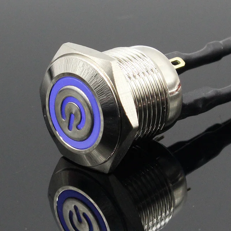 1 개 16MM LED 3V 5V 12V 24V 220V 금속 버튼 스위치 순간 푸시 버튼 자동 재설정 방수 조명