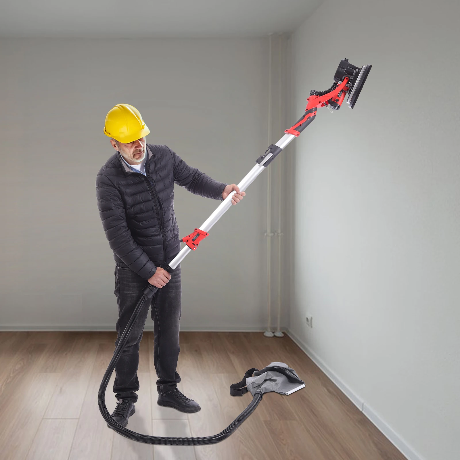850 W elektrischer staubfreier Trockenbauschleifer, Deckenwand, Kitt, selbstansaugende Grinning-Maschine mit LED-Licht + Tasche, Winkelschnelligkeit einstellbar – Detail 1
