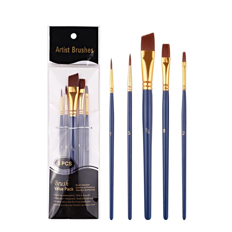 5pcs Fine Tip Art Painting Brush Set For Watercolor, Oil Painting