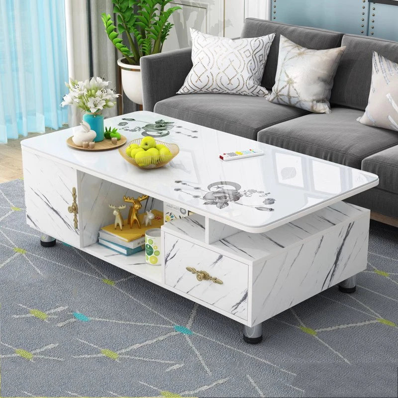 

Modern Living Room Coffee Table Auxiliary Square Glass Luxury Design Coffee Table Drawer Meuble Maison Home Furniture CJ050