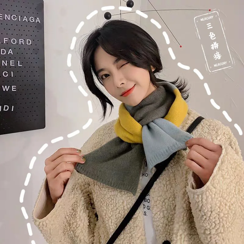 

Модный однотонный Зимний вязаный шарф для женщин дизайнерское теплое шерстяное ожерелье из шерстяной пряжи Эластичный длинный глушитель шаль в Корейском стиле