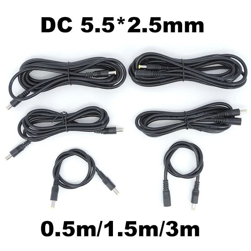 0.5/3/1.5M Dc Mannelijk Naar Mannelijk Vrouwelijk Voeding Connector Verlengkabel 18awg Draadadapter 19V 24V Voor Stripcamera 5.5X2.5Mm Q