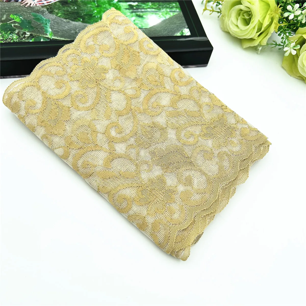 3y/lot W18cm 2 Color Black Cream Gold Elastic Stretch Lace Trim For Lingerie Sewing Craft DIY Apparel Wedding Fabric Sleeve Lace 3