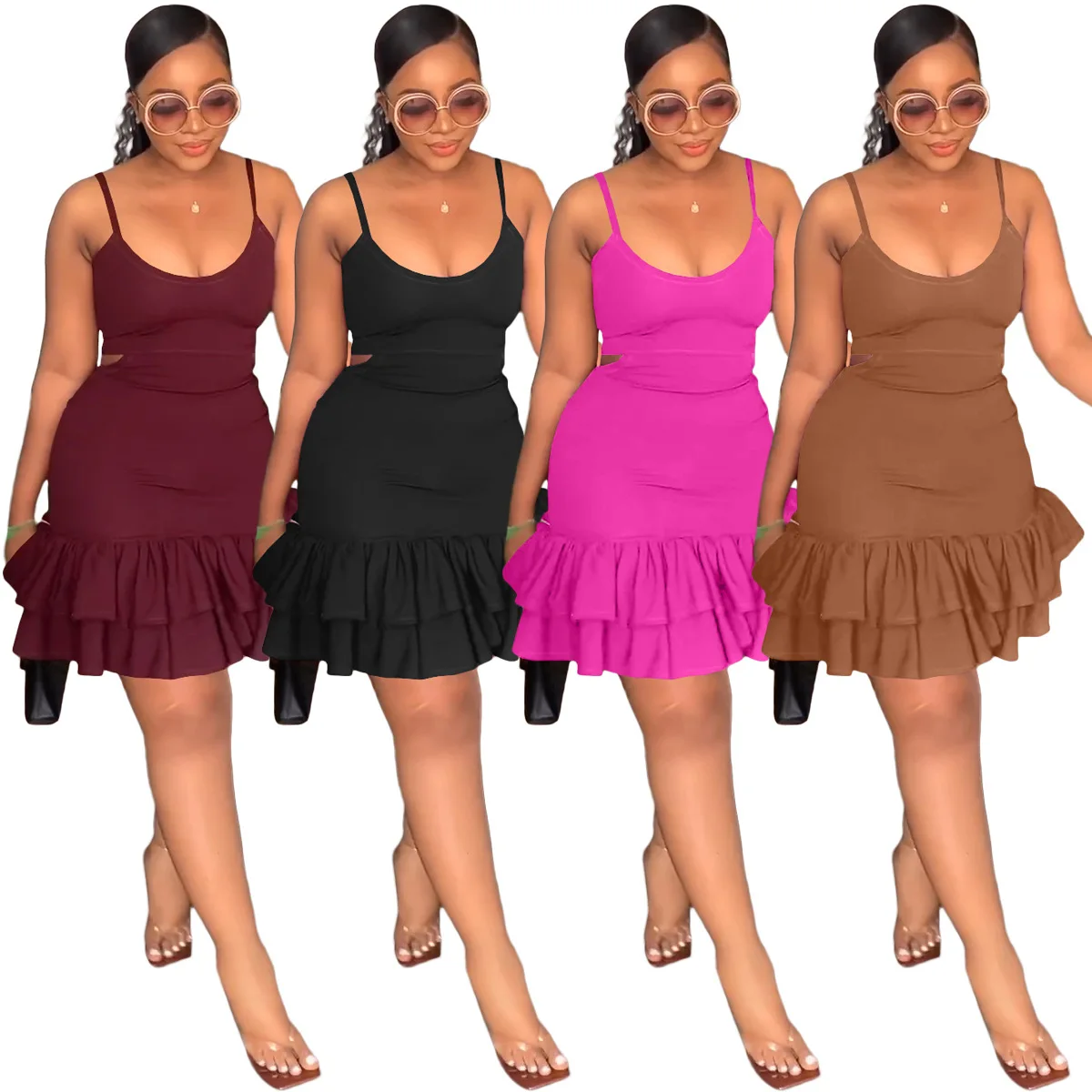 

2023 Spring Casual Fashion Sling Women's Dress Tube Top Ruffles Bag Hip Backless Sexy Dress Ladies