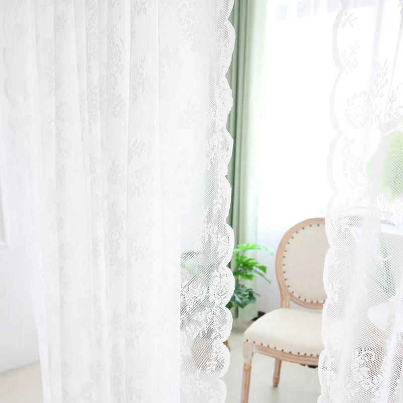 French White Lace Curtain Voile Window Treatments For Living Room Bedroom Door Curtains Floral Tulle Drapes Balcony Screen