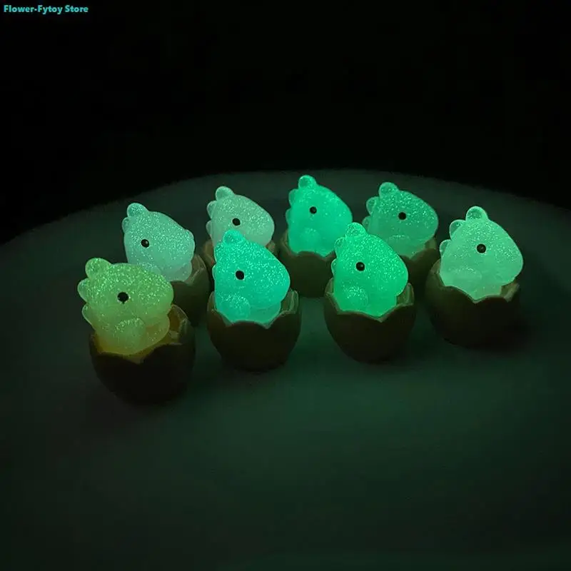 2Pcs Mini Luminous Resin Dinosaur Egg Glow In The Dark Miniature Ornament For DIY Garden Dollhouse Random Color