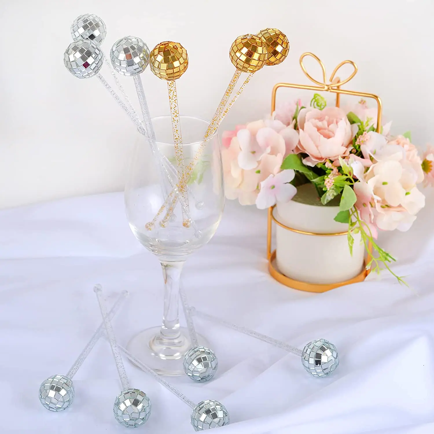 1Pcs Disco Ball Drink Stirrers 20cm Cocktail Stirrers Agitator Plastic Reusable Party Favor Home Drink Party Decoration