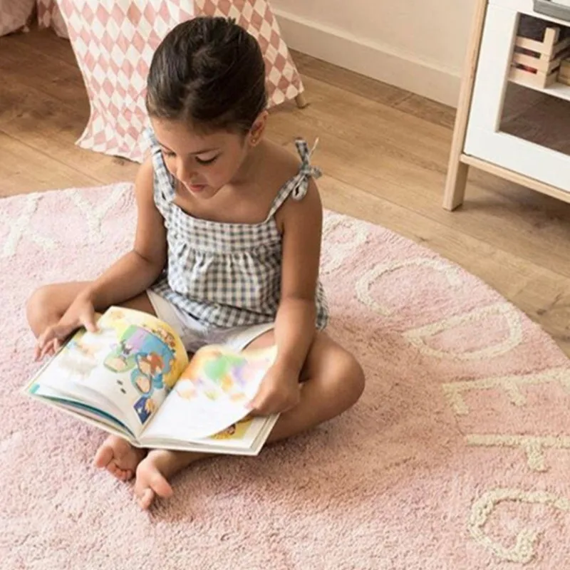 Nordic Style Early Education Carpet Living Room Decoration Carpets Kids Room Rug 26 English Letters Fluffy and Soft Round Rugs