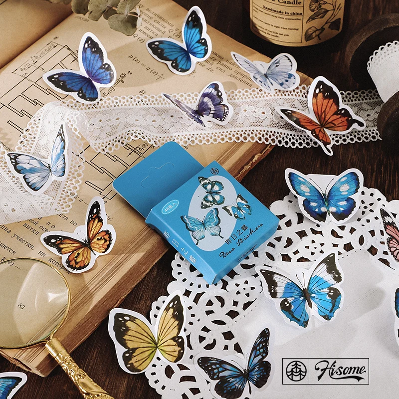 

56box Stickers Kawaii Butterfly Landscape Leaves Plant Rose Scrapbook DIY Handbook Stationery Decoration Diary Sticky Planner