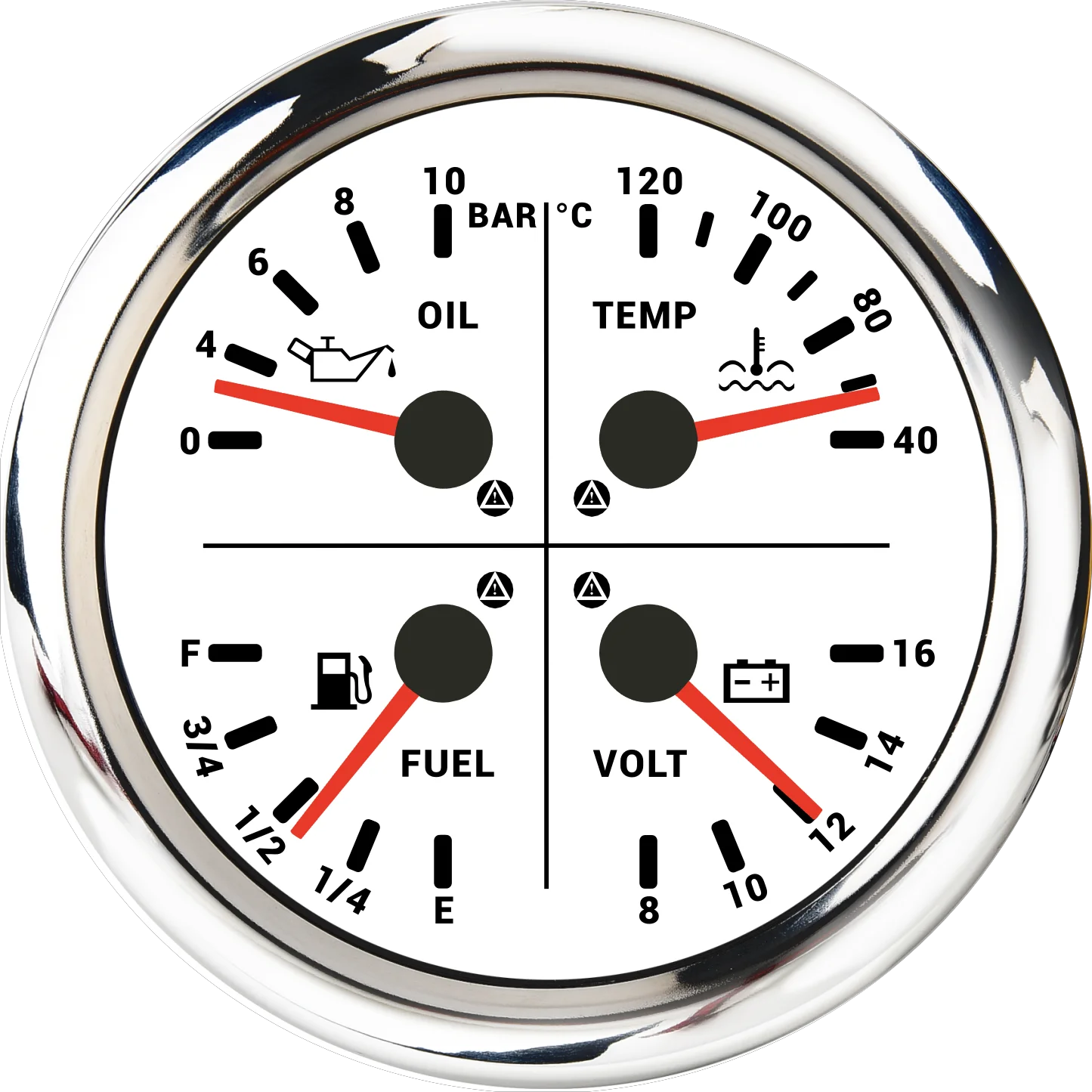 4-in-1 LED Car Marine Gauge 110mm 6