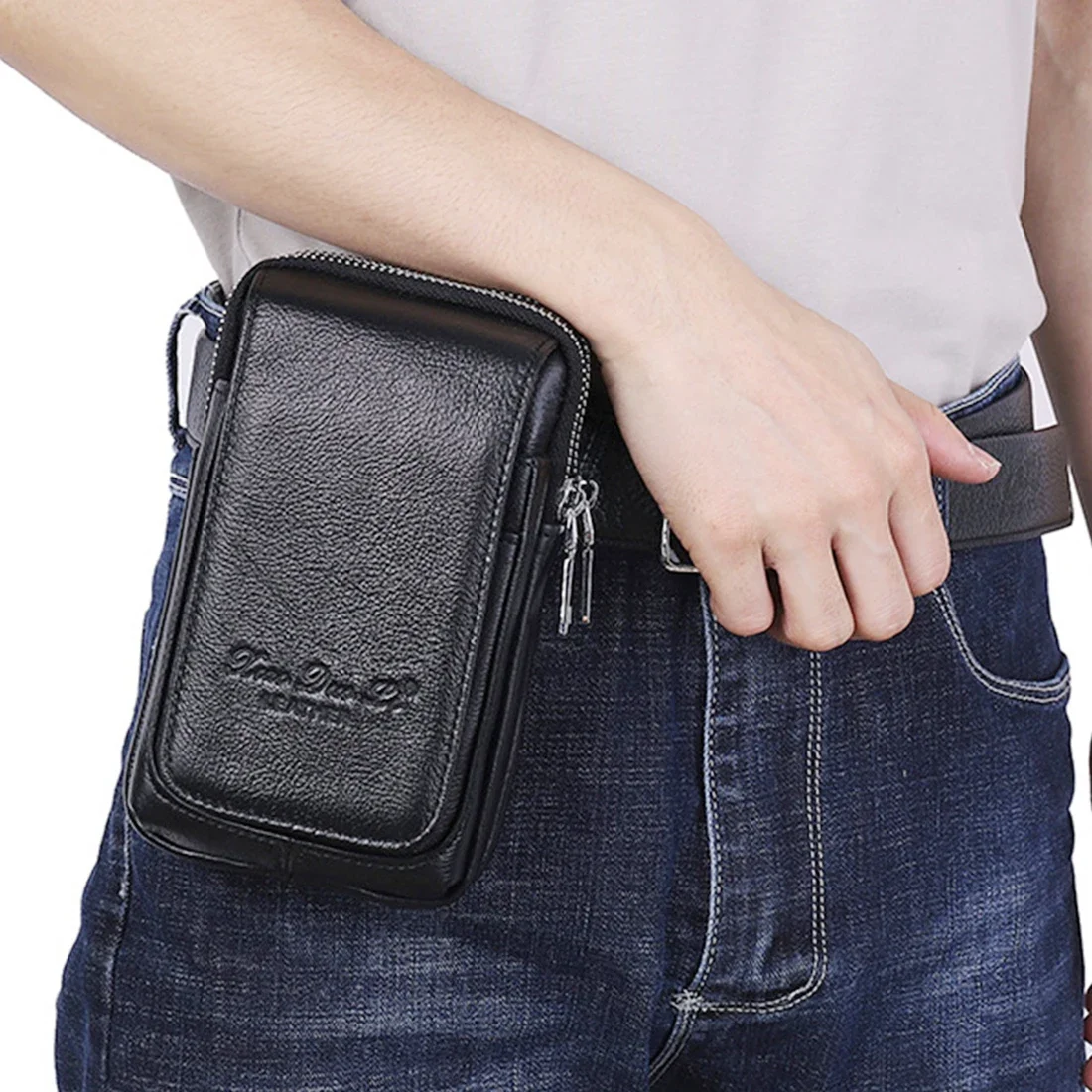 High Quality Men Genuine Leather Waist Pack Bag Coin Cigarette Purse Pocket Pouch Belt Bum Cell/Mobile Phone Case Fanny Bags