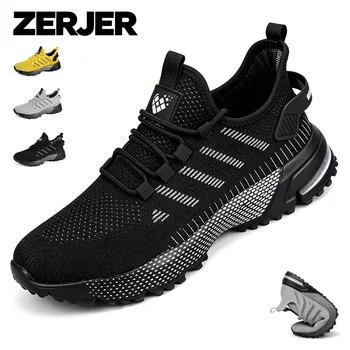 ZERJER Summer Breathable Knit Sneakers, Men's Mesh Hollow Lightweight Running Shoes, Soft Sole Anti-slip Durable Casual Footwea 1