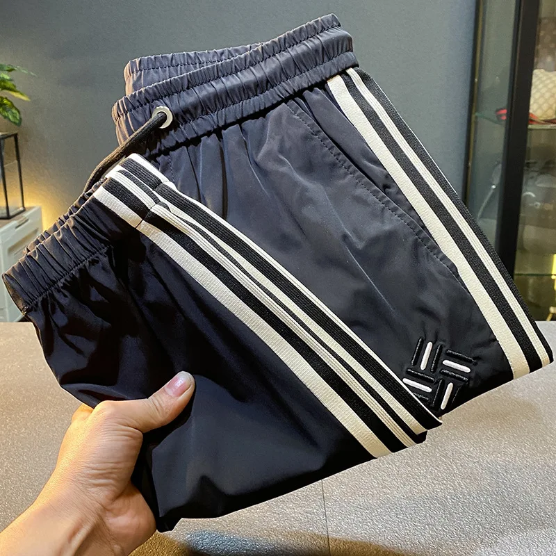 Summer Ultra-Thin Ice Silk Quick Drying Sports Running Fashion Cool Straight Leg With Simple Side Lines For Men  Casual Pants
