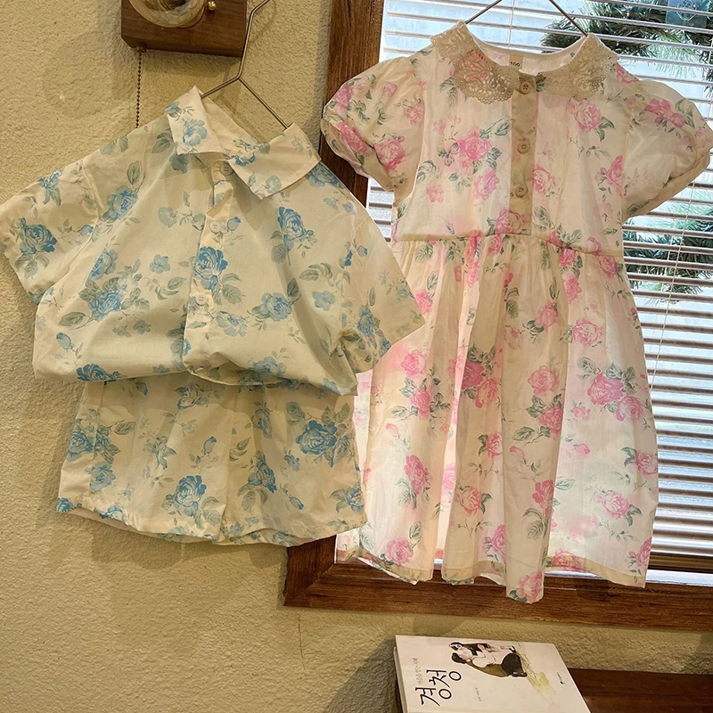 

Летняя одежда Brother Sister, одежда для маленьких мальчиков, костюм для девочек, платье с коротким рукавом, детский комплект одежды