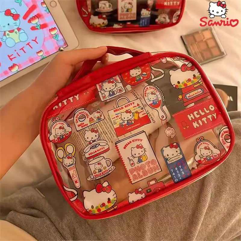 Kawaii Sanrio Hello Kitty Makeup Bag Pvc Transparent Portable