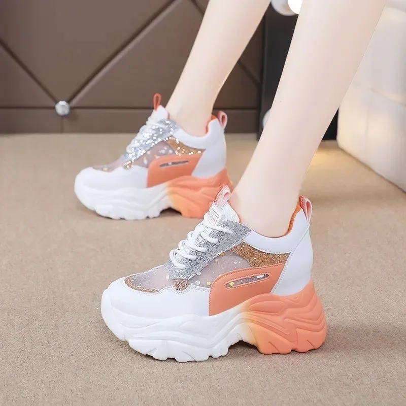 Women's Platform Shoes Autumn Casual Breathable Mesh Sequin Sneakers Wedges Sports Lace-up Non-slip women shoes,casual shoes,women sneakers