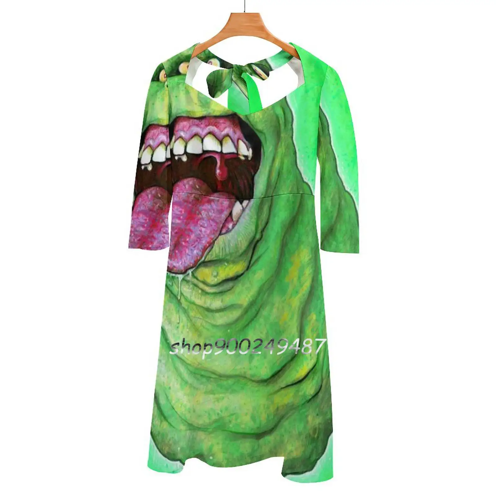 Slimer / Ghostbusters Abito Collo Quadrato Nuovo Plus Size Elegante Donna Vita Vestito Stretto Slimer Ghostbusters 80S Retro Comedy