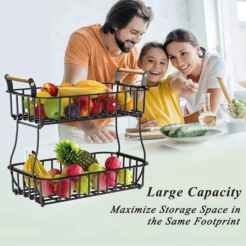 

2 Tier Detachable Fruit Storage Basket Countertop For Kitchen Bread Vegetable Farmhouse Fruit Basket Bowl Stand