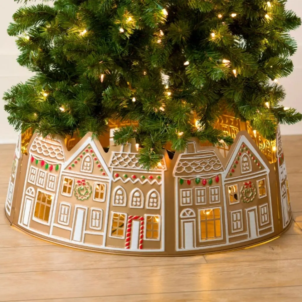 Christmas Tree Collar With Festive Snowflake Patterns Gingerbread Tree Circle Skirt christmas tree skirt