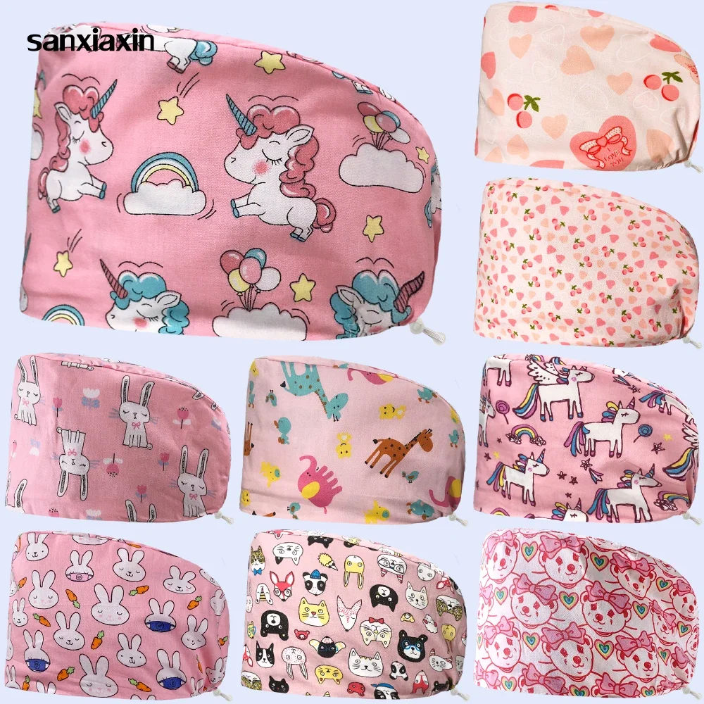 Unisex Scrubs Caps Breathable Cotton Button Scrubs Hats Wholesale Surgical Cap Adjustable Medical Beauty Cap Nursing Accessories