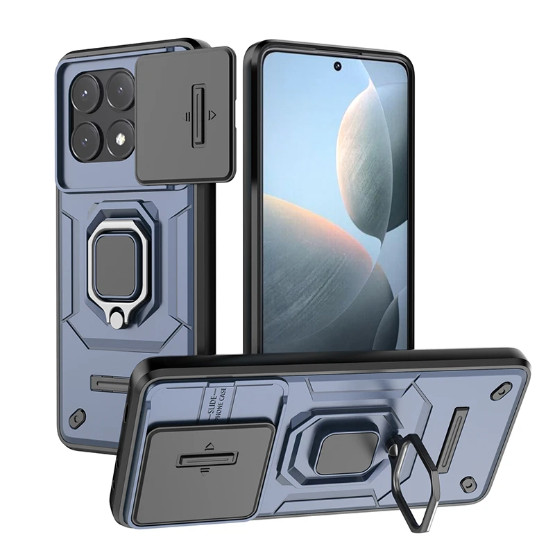 Slide Lens Armor Phone Case with Magnetic Holder - Durable Back Cover