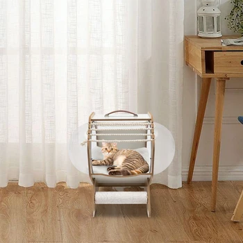 Cat Dog MDF Modern Pet Bed House Spaceship Space Capsule with Cushion Cat Bed with Acrylic Dome Wooden Cat Bed Capsule 5