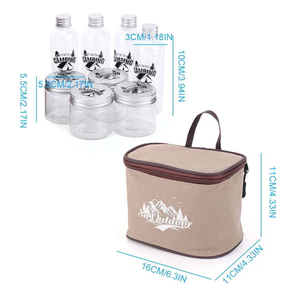 Camping Seasoning Bottle Set Spice Containers Camping Seasoning Dispenser Set Outdoor BBQ 8Pcs with Storage Bag
