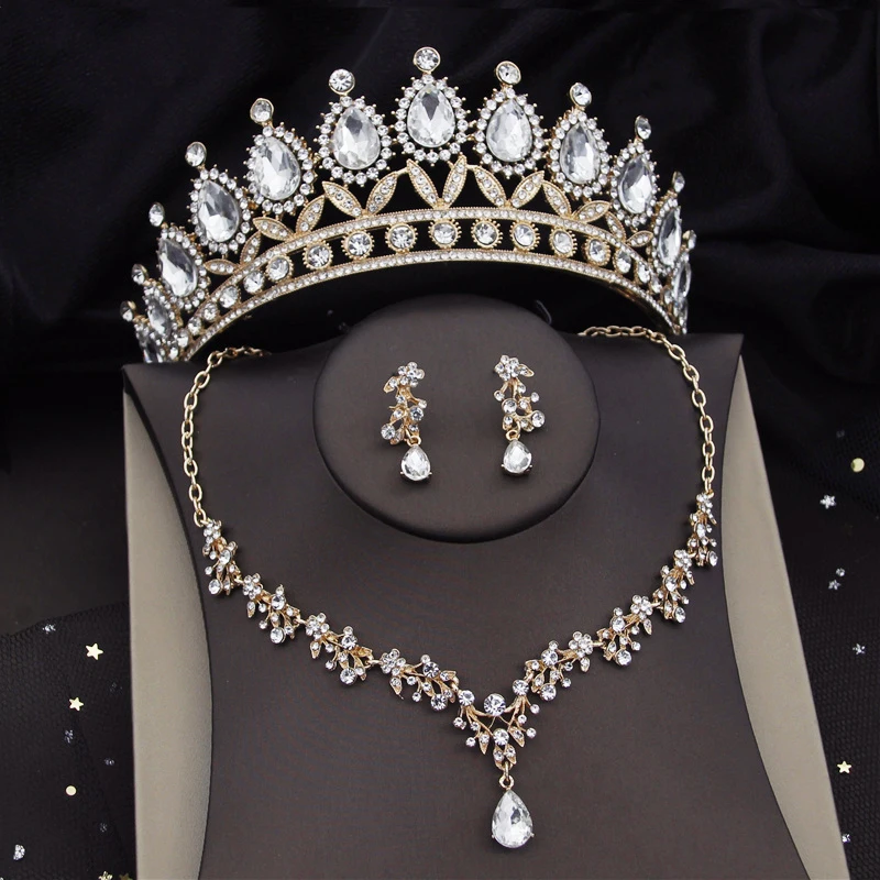 Baroque Crystal Bride Jewelry Sets for Women Crown Tiaras Earrings Luxury Choker Necklace Wedding Dress Bridal Sets Accessories