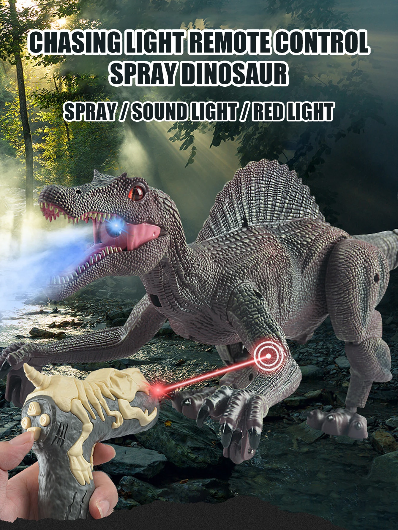 2in1 Five Way Infrared Tracking Chasing Light Remote Control Spray Dinosaur Spray Sound Light Red Birthday Gift For Boys