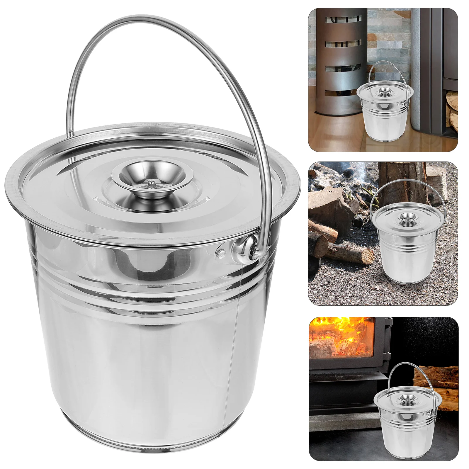 

Stainless Steel Fireplace Cleaning Ash Bucket Trash Cans Grill Charcoal Household Garbage Pail Storage Barrel