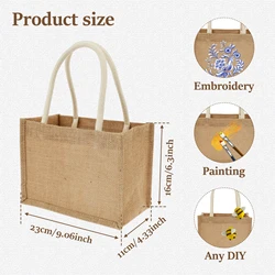 Set of Burlap Tote Bags - Mini Beach and Gift Bags with Handles, Reusable & Multipurpose - 4PCS (Burlap)