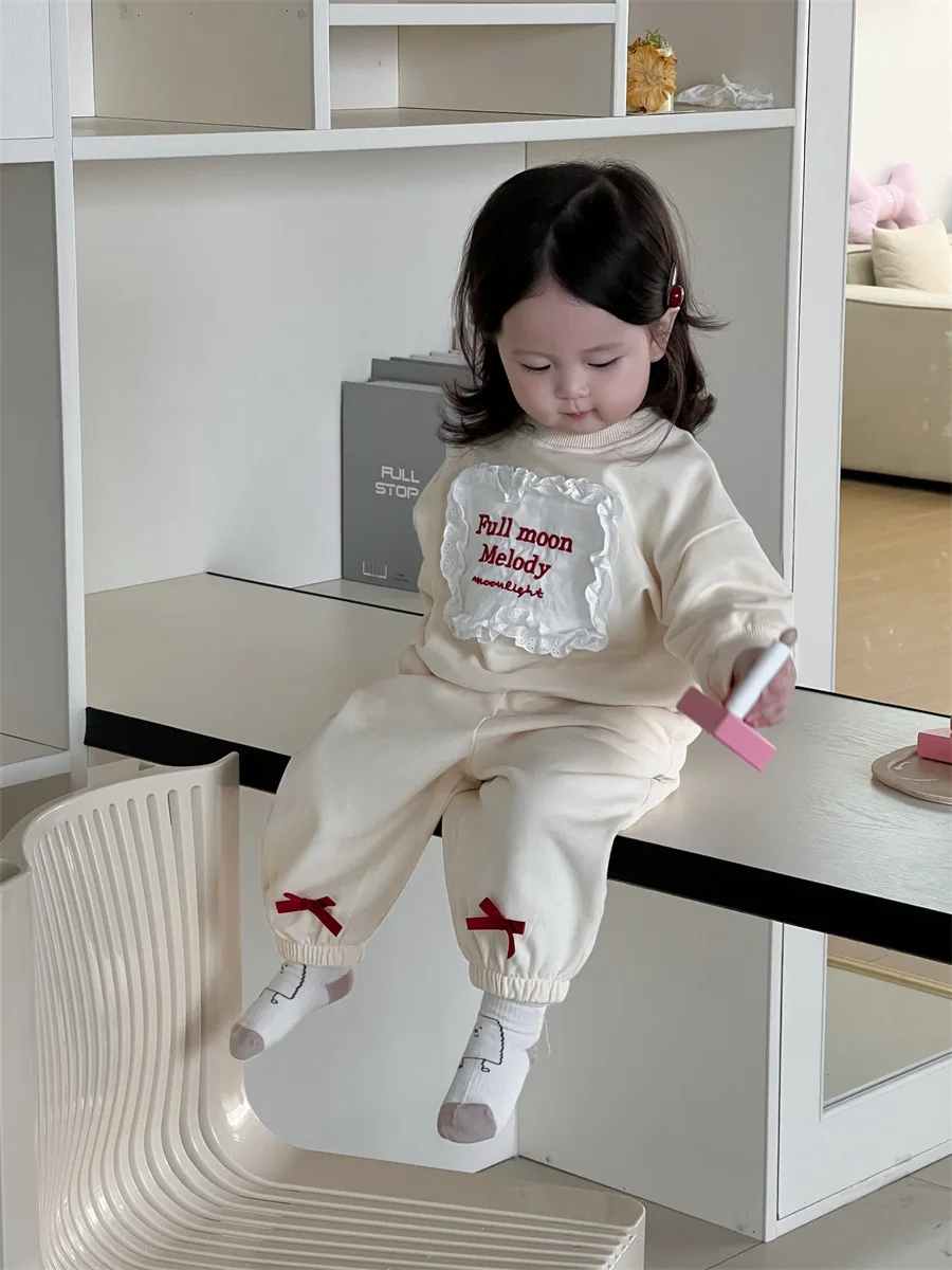 2025 Spring New Baby Long Sleeve Clothes Set Boys Girls Letter Sweatshirt + Pants 2pcs Suit Infant Toddler Casual Sports Outfits 2
