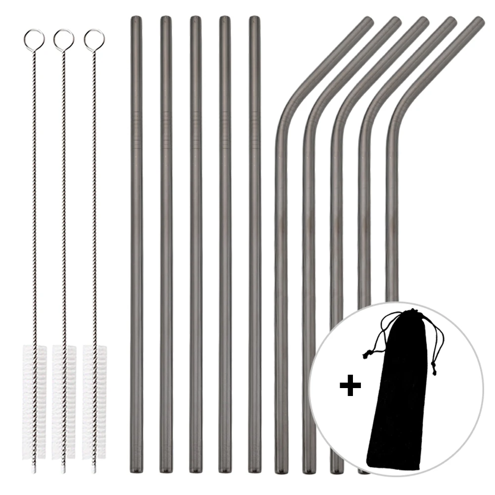 Elegant Rose Gold Reusable Stainless Steel Straw Set with Cleaning Brush - 14 Piece Home and Bar Collection