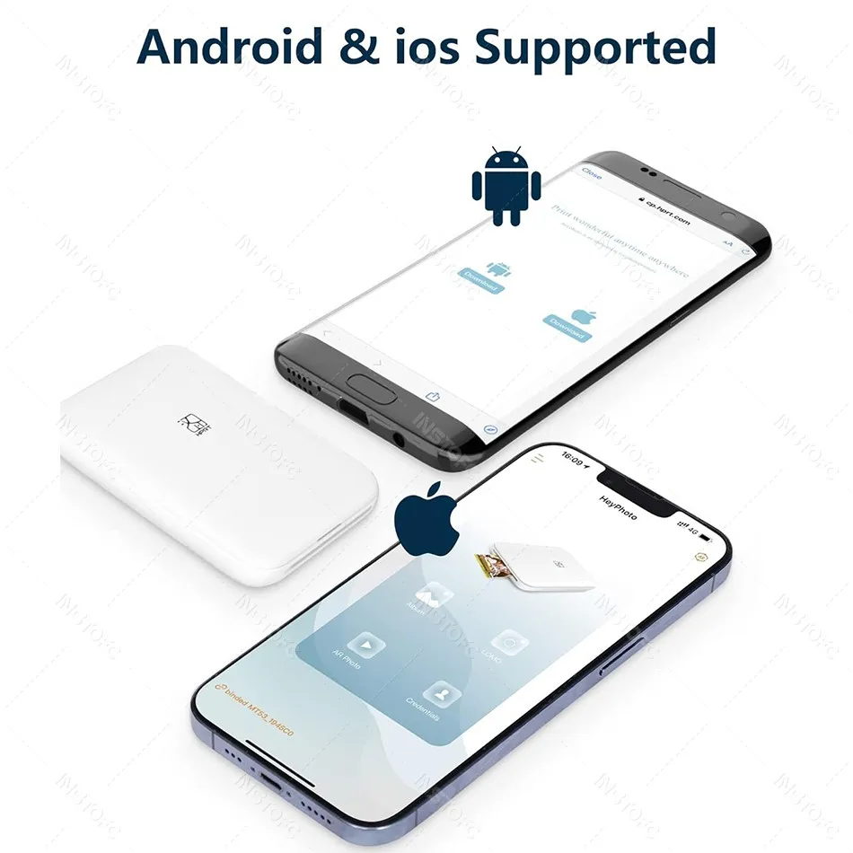 HPRT MT53 휴대용 포토 프린터 포켓 Zink 기술 블루투스 인쇄 2x3'' 스티커형 포토 용지 프린터 (용지 케이스 포함)