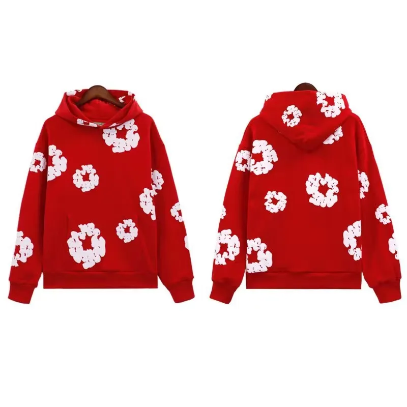 Autumn and winter classic retro flame kapok hoodie American three-dimensional foam loose thickened y2k clothes streetwear women