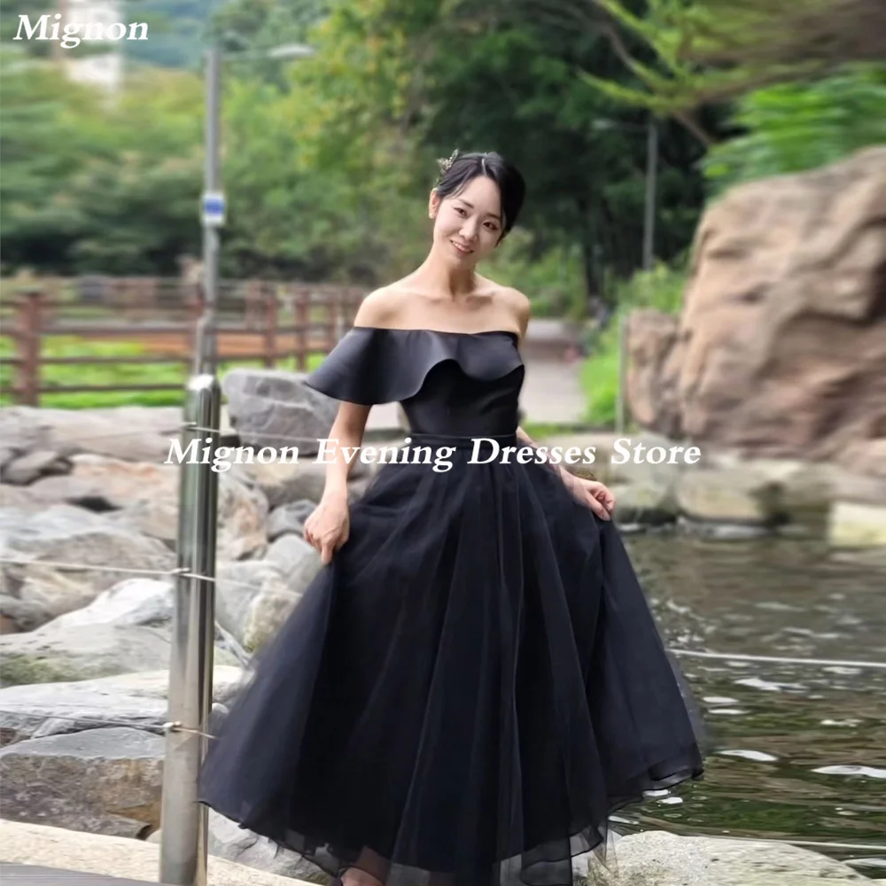 

Mignon Satin A-line Off-the-shoulder Ruffle Lace Prom Gown Ankle-length Korea Elegant Formal Evening Party Dress for Women 2023