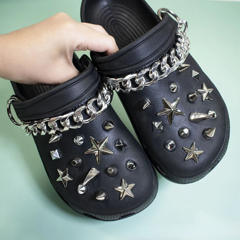 

Роскошные Металлические Подвески «сделай сам» для Crocs, Модные Качественные заклепки, цепочка, застежка для обуви, винтажные аксессуары для обуви в стиле панк, горячая Распродажа, универсальные