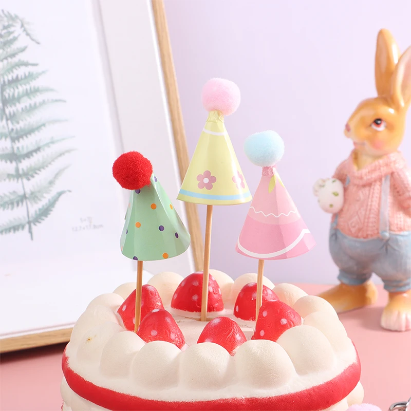 Cake Topper Cake Decorations Cake Baking Tools 10Pcs/Set DIY Mini Hat Baking Cake Topper 1:12 Dollhouse Miniature Hat Bear Birthday Cap Hairball Christmas