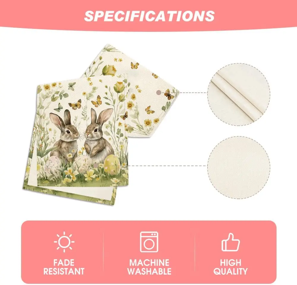 Easter Bunny Eggs Butterfly Floral Linen Table Runner Holiday Party Decor Spring Kitchen Dining Table Runner Easter Decorations 6