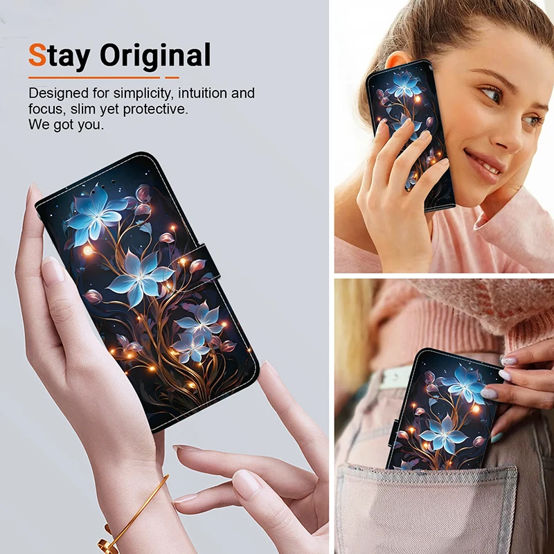 Stylish Painted Flip Leather Wallet Case with Magnetic Closure and Stand