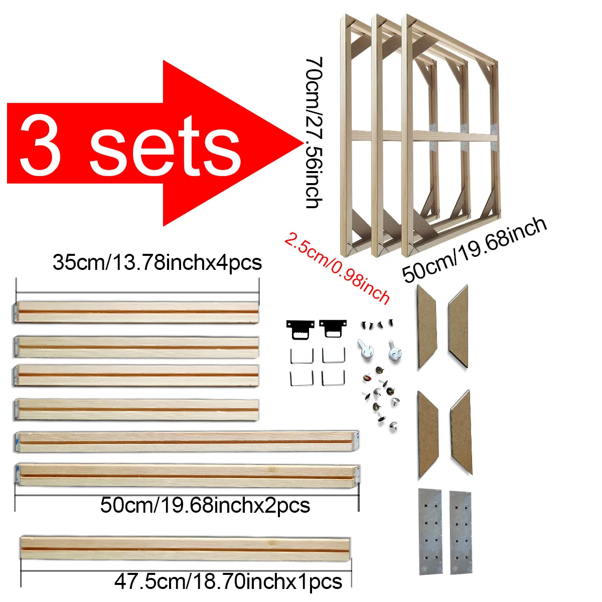 Resim Çerçevesi3 set DIY fotoğraf çerçevesi 50x70cm Masif Ahşap Kanvas Çerçeve 55x75cm Galeri Asılı Tablolar yağlı boya veya resim için