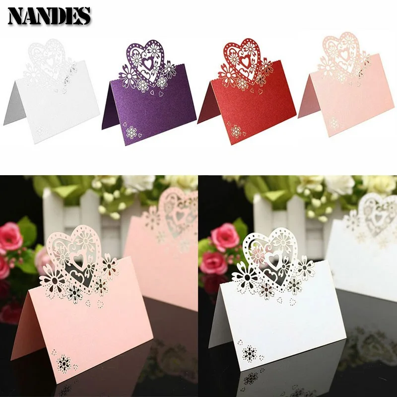 50pcs romantic Love Heart Laser Cut Party Love Heart Table Number Name Place Cards Party Favor Decor Wedding Cards Decoration