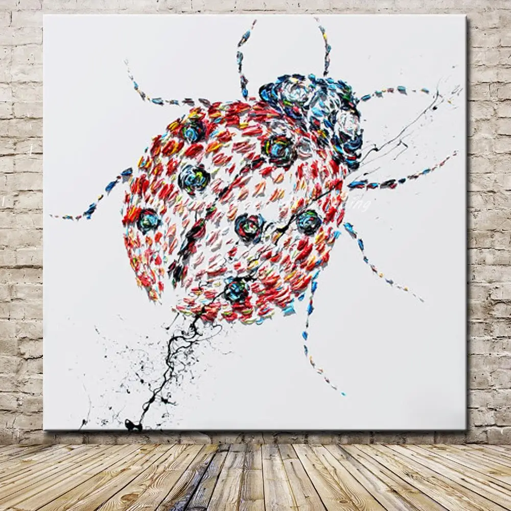 

Mintura Handpainted Cartoon Beetle Oil Painting On Canvas,Modern Abstract Animal Wall Picture Pop Art Poster For Home Decoration