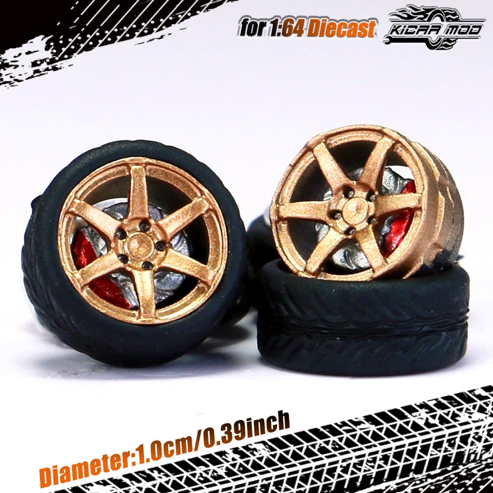 Kicarmod 1/64 Model Car ABS Wheels with Rubber Tire Brake Disc Refitting Parts Diameter 10mm For Model Car Tomica MINI GT