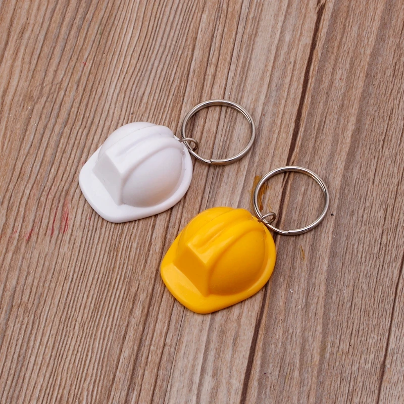 Plastic Helmet Hard Hat Keychain Event Holiday Creative Practical-Yellow/White