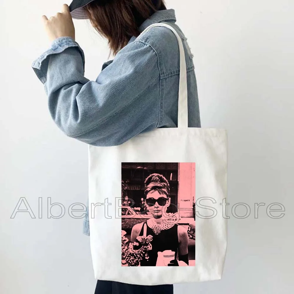 Canvas Tote Bag Shoulder Bag Retro Vintage Audrey Hepburn Pop Art Women Harajuku Handbag Shopper Reusable Foldable