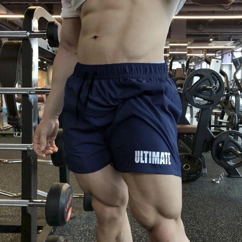 Summer sports quick dry three minute shorts men's elastic weight gym bodybuilding muscle hipster training hot pants 2