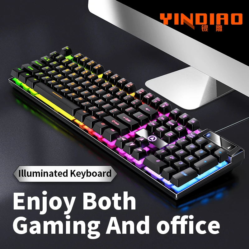 YINDIAO-Clavier filaire de jeu pour ordinateur portable, ordinateur de bureau, PC, accessoires de bureau, claviers de joueur à profil bas avec pavé numérique