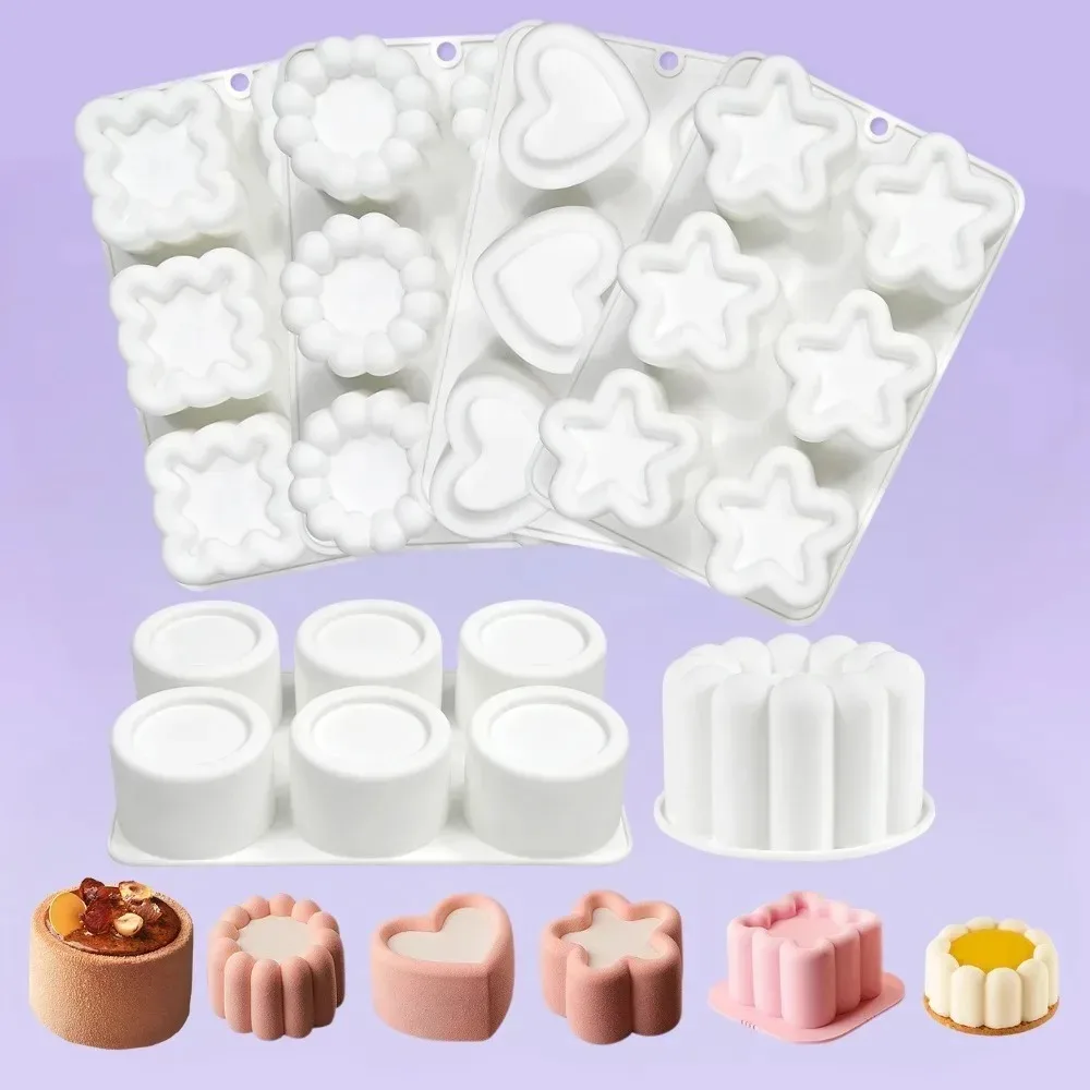 Silicone Molds for Baking, Flower Heart Star Shape Chocolate Mousse Cake Molds, Reusable Pastry Dessert Cups, Wedding Cake